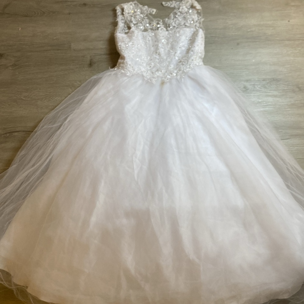 Kids white long formal floral dress size 10